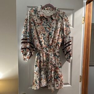 LC Lauren Conrad Floral Long Sleeve Dress - Cream and Brown